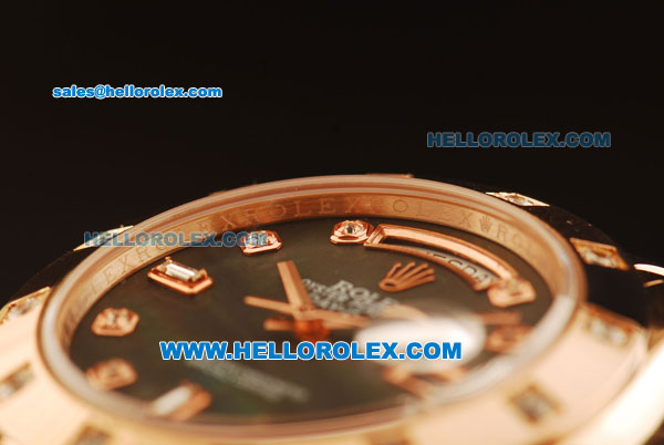 Rolex Day-Date Automatic Rose Gold Case with Diamond and Black MOP Dial-Rose Gold Strap - Click Image to Close